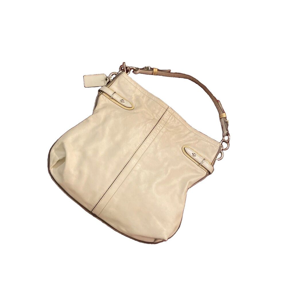 Coach Colette Signature Hobo Bag Leather Cream Shoulder Strap Casual Work Travel